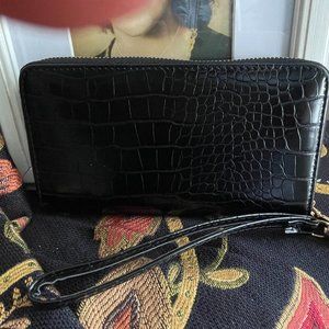 Pleather crocodile black wallet